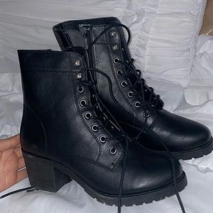 Black leather combat boots